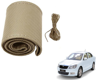 MOCKHE Hand Stiched Steering Cover For Skoda Laura(Beige, Leatherite)