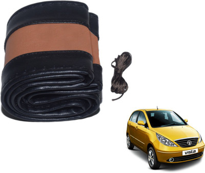 MOCKHE Hand Stiched Steering Cover For Tata Indica Vista(Black, Tan, Leatherite)