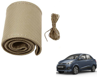 MOCKHE Hand Stiched Steering Cover For Hyundai Xcent(Beige, Leatherite)