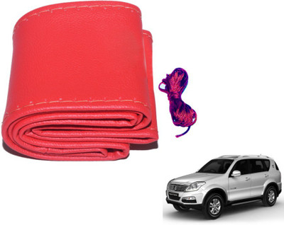 MOCKHE Hand Stiched Steering Cover For SsangYong Rexton(Red, Leatherite)