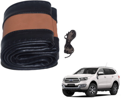 MOCKHE Hand Stiched Steering Cover For Ford Endeavour(Black, Tan, Leatherite)