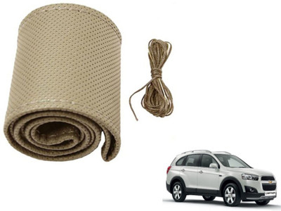 MOCKHE Hand Stiched Steering Cover For Chevrolet Captiva(Beige, Leatherite)