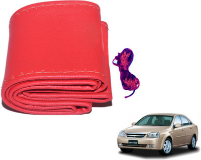 MOCKHE Hand Stiched Steering Cover For Chevrolet Optra(Red, Leatherite)