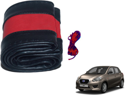 MOCKHE Hand Stiched Steering Cover For Datsun Go(Black, Red, Leatherite)