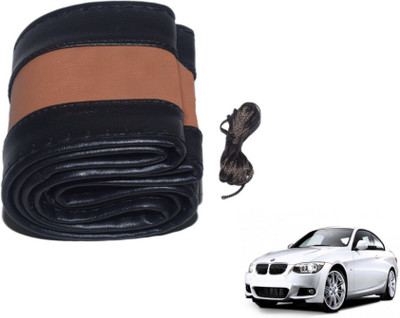 MOCKHE Hand Stiched Steering Cover For BMW 320D(Black, Tan, Leatherite)