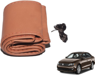 MOCKHE Hand Stiched Steering Cover For Volkswagen Jetta(Tan, Leatherite)