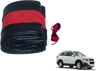 MOCKHE Hand Stiched Steering Cover For Chevrolet Captiva(Black, Red, Leatherite)