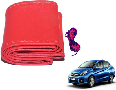 MOCKHE Hand Stiched Steering Cover For Honda Amaze(Red, Leatherite)