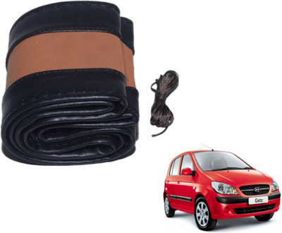 MOCKHE Hand Stiched Steering Cover For Hyundai Getz(Black, Tan, Leatherite)