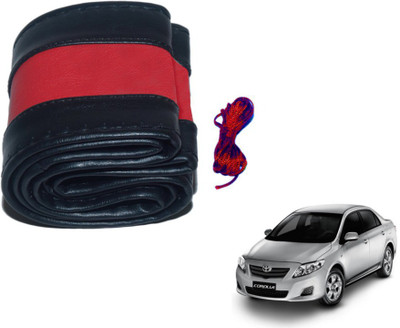 MOCKHE Hand Stiched Steering Cover For Toyota Corolla(Black, Red, Leatherite)