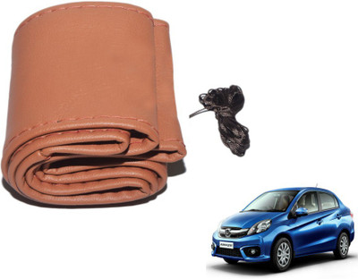 MOCKHE Hand Stiched Steering Cover For Honda Amaze(Tan, Leatherite)