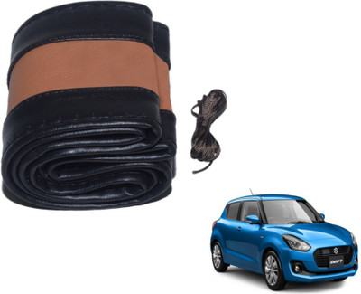 MOCKHE Hand Stiched Steering Cover For Maruti New Swift(Black, Tan, Leatherite)