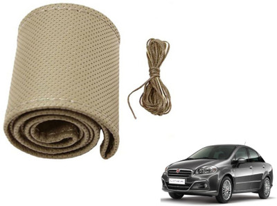 MOCKHE Hand Stiched Steering Cover For Fiat Linea(Beige, Leatherite)