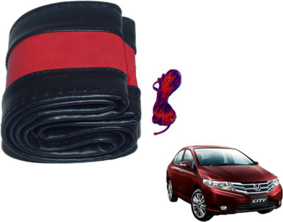 MOCKHE Hand Stiched Steering Cover For Honda City(Black, Red, Leatherite)