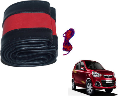 MOCKHE Hand Stiched Steering Cover For Maruti Alto K10(Black, Red, Leatherite)