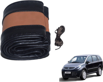 MOCKHE Hand Stiched Steering Cover For Tata Aria(Black, Tan, Leatherite)