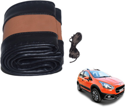 MOCKHE Hand Stiched Steering Cover For Fiat Avventura(Black, Tan, Leatherite)