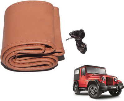 MOCKHE Hand Stiched Steering Cover For Mahindra Thar(Tan, Leatherite)