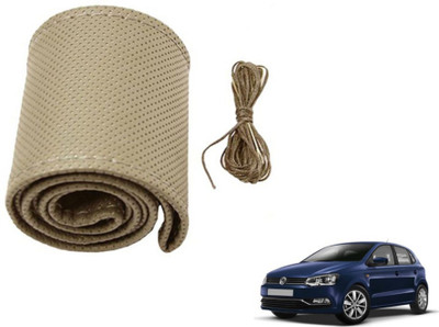 MOCKHE Hand Stiched Steering Cover For Volkswagen Polo(Beige, Leatherite)