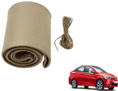 MOCKHE Hand Stiched Steering Cover For Hyundai Verna Fluidic(Beige, Leatherite)