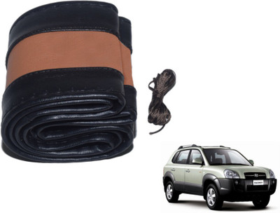MOCKHE Hand Stiched Steering Cover For Hyundai Tucson(Black, Tan, Leatherite)