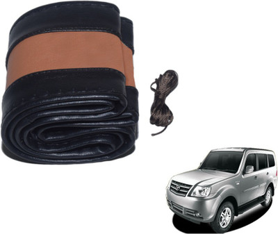 MOCKHE Hand Stiched Steering Cover For Tata Sumo Grand(Black, Tan, Leatherite)