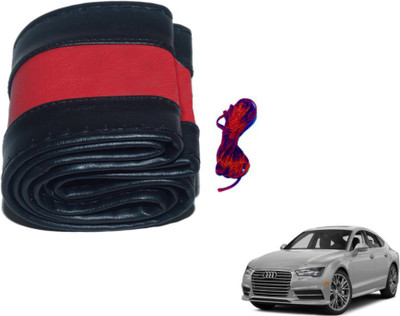 MOCKHE Hand Stiched Steering Cover For Audi A7(Black, Red, Leatherite)