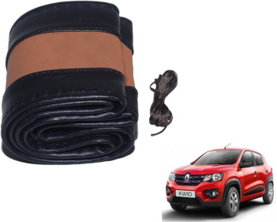 MOCKHE Hand Stiched Steering Cover For Renault Kwid(Black, Tan, Leatherite)