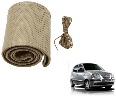 MOCKHE Hand Stiched Steering Cover For Hyundai Santro(Beige, Leatherite)