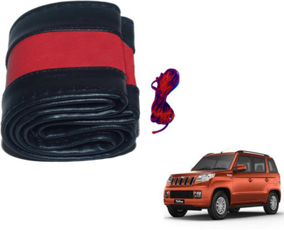 MOCKHE Hand Stiched Steering Cover For Mahindra TUV-300(Black, Red, Leatherite)