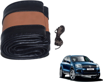 MOCKHE Hand Stiched Steering Cover For Volkswagen Touareg(Black, Tan, Leatherite)