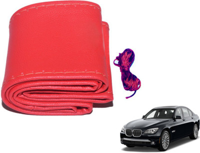 MOCKHE Hand Stiched Steering Cover For BMW 7 Series(Red, Leatherite)