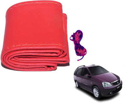 MOCKHE Hand Stiched Steering Cover For Tata Indigo Marina(Red, Leatherite)