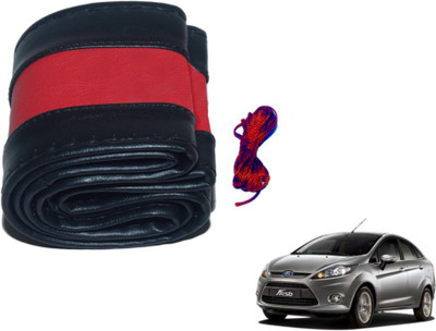 MOCKHE Hand Stiched Steering Cover For Ford Fiesta(Black, Red, Leatherite)