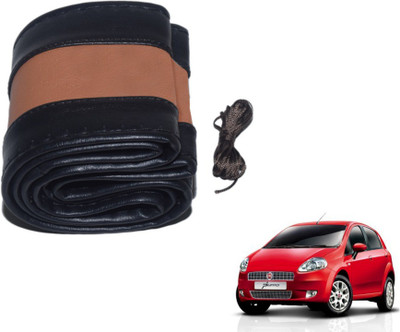 MOCKHE Hand Stiched Steering Cover For Fiat Punto(Black, Tan, Leatherite)