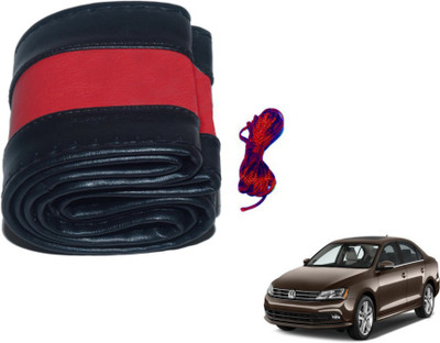 MOCKHE Hand Stiched Steering Cover For Volkswagen Jetta(Black, Red, Leatherite)