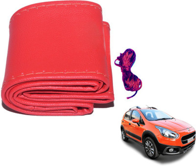 MOCKHE Hand Stiched Steering Cover For Fiat Avventura(Red, Leatherite)