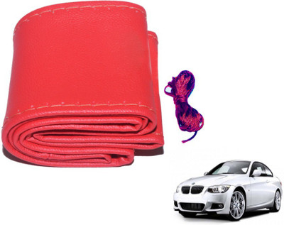 MOCKHE Hand Stiched Steering Cover For BMW 320D(Red, Leatherite)