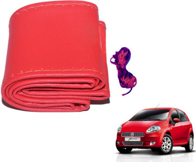 MOCKHE Hand Stiched Steering Cover For Fiat Punto(Red, Leatherite)