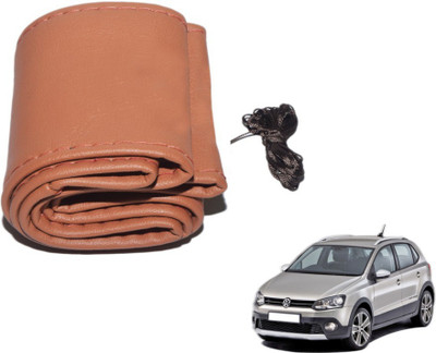 MOCKHE Hand Stiched Steering Cover For Volkswagen Polo Cross(Tan, Leatherite)