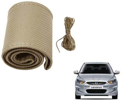 MOCKHE Hand Stiched Steering Cover For Hyundai Verna(Beige, Leatherite)