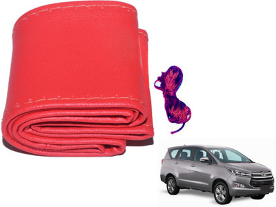 MOCKHE Hand Stiched Steering Cover For Toyota Innova(Red, Leatherite)