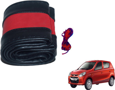 MOCKHE Hand Stiched Steering Cover For Maruti Alto 800(Black, Red, Leatherite)