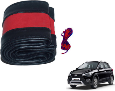 MOCKHE Hand Stiched Steering Cover For Hyundai i20(Black, Red, Leatherite)