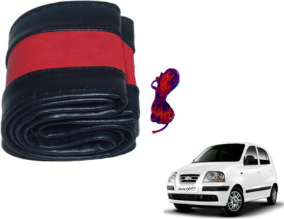 MOCKHE Hand Stiched Steering Cover For Hyundai Santro Xing(Black, Red, Leatherite)