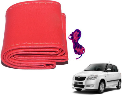 MOCKHE Hand Stiched Steering Cover For Skoda Fabia(Red, Leatherite)
