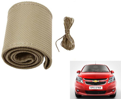 MOCKHE Hand Stiched Steering Cover For Chevrolet UVA(Beige, Leatherite)