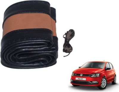 MOCKHE Hand Stiched Steering Cover For Volkswagen Polo GT(Black, Tan, Leatherite)