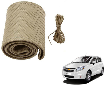 MOCKHE Hand Stiched Steering Cover For Chevrolet Sail UVA(Beige, Leatherite)