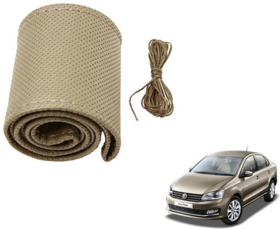 MOCKHE Hand Stiched Steering Cover For Volkswagen Vento(Beige, Leatherite)